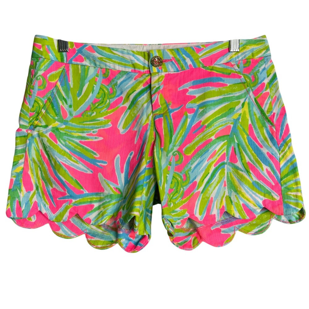 Lilly Pulitzer The Buttercup Shorts Womens 0 Tiki Pink Royal Lime‎ 5" Scallop
